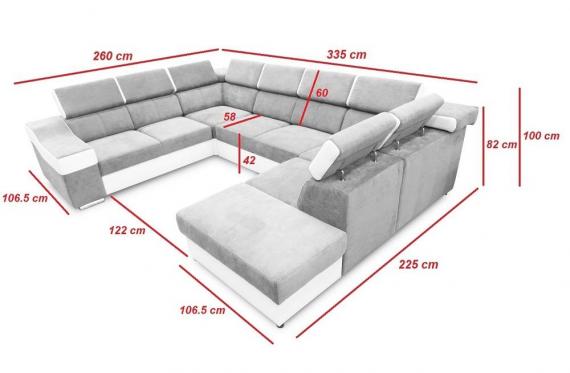 Photo U-shaped sofa - Angela. Pull-out bed and reclining headrests. 7 seats, Beige / Brown, 335x260