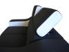 Photo U-shaped sofa - Angela. Pull-out bed and reclining headrests. 7 seats, Black / White, fabric / faux leather, 335x260