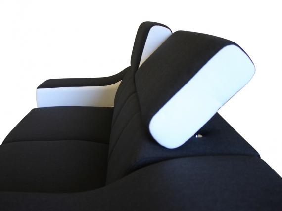 Photo U-shaped sofa - Angela. Pull-out bed and reclining headrests. 7 seats, Black / White, fabric / faux leather, 335x260