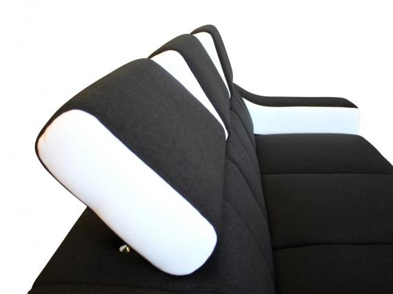 Photo U-shaped sofa - Angela. Pull-out bed and reclining headrests. 7 seats, Black / White, fabric / faux leather, 335x260