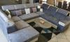 Photo U-shaped sofa - Angela. Pull-out bed and reclining headrests + box 7 seats, Light gray/Dark gray - fabric, 335x260