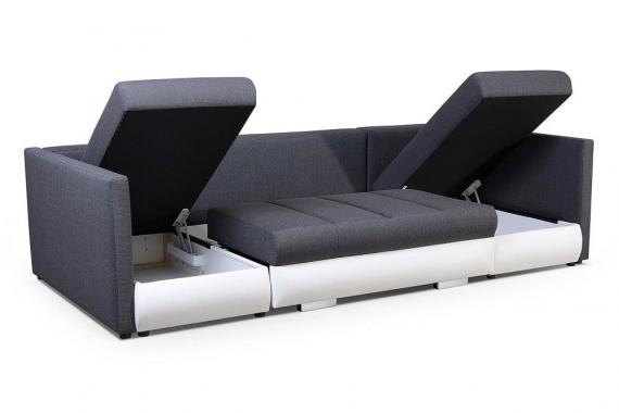 Foto SOFÁ CAMA CON TRES ARCÓNES FORMA DE U 288 CM X 144 CM R CITY U GRIS CLARO TELA/BLANCO POLIPIEL