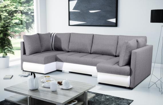 Foto SOFÁ CAMA CON TRES ARCÓNES FORMA DE U 288 CM X 144 CM R CITY U GRIS CLARO TELA/BLANCO POLIPIEL