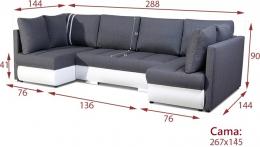 SOFÁ CAMA CON TRES ARCÓNES FORMA DE U 288 CM X 144 CM R CITY U BEIGE TELA/BLANCO POLIPIEL