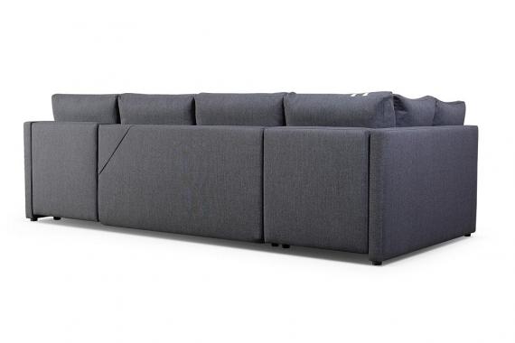 Foto SOFÁ CAMA CON TRES ARCÓNES FORMA DE U 288 CM X 144 CM R CITY U NEGRO TELA/BLANCO POLIPIEL