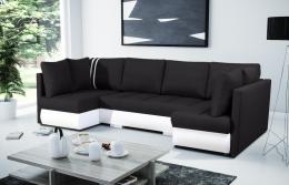 SOFÁ CAMA CON TRES ARCÓNES FORMA DE U 288 CM X 144 CM R CITY U NEGRO TELA/BLANCO POLIPIEL