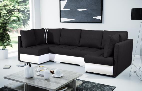 Foto SOFÁ CAMA CON TRES ARCÓNES FORMA DE U 288 CM X 144 CM R CITY U NEGRO TELA/BLANCO POLIPIEL