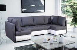 SOFÁ CAMA CON TRES ARCÓNES FORMA DE U 288 CM X 144 CM R CITY U GRIS TELA/BLANCO POLIPIEL