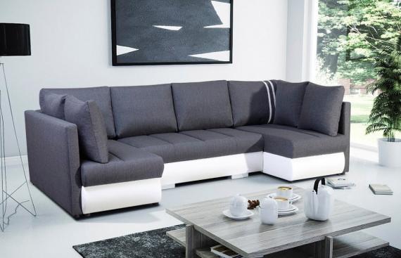 Foto SOFÁ CAMA CON TRES ARCÓNES FORMA DE U 288 CM X 144 CM R CITY U GRIS TELA/BLANCO POLIPIEL