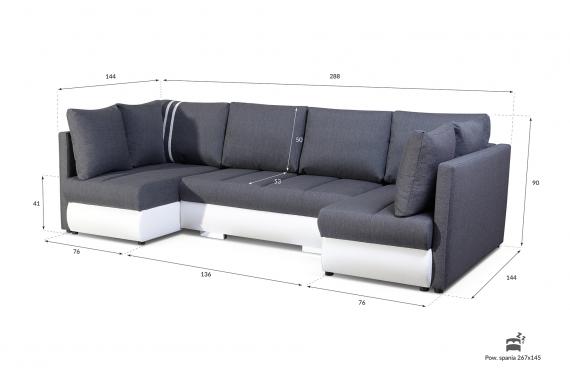 Foto SOFÁ CAMA CON TRES ARCÓNES FORMA DE U 288 CM X 144 CM R CITY U GRIS TELA/BLANCO POLIPIEL