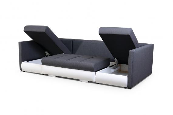 Foto SOFÁ CAMA CON TRES ARCÓNES FORMA DE U 288 CM X 144 CM R CITY U GRIS TELA/BLANCO POLIPIEL