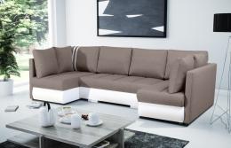SOFÁ CAMA CON TRES ARCÓNES FORMA DE U 288 CM X 144 CM R CITY U BEIGE TELA/BLANCO POLIPIEL