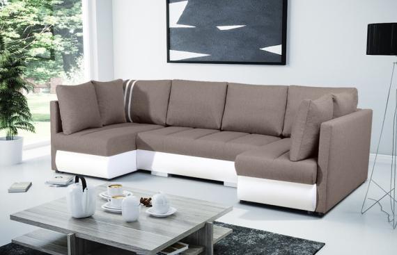 Foto SOFÁ CAMA CON TRES ARCÓNES FORMA DE U 288 CM X 144 CM R CITY U BEIGE TELA/BLANCO POLIPIEL