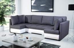SOFÁ CAMA CON TRES ARCÓNES FORMA DE U 288 CM X 144 CM R CITY U GRIS TELA/BLANCO POLIPIEL