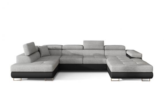 Photo Sofa beds with storage - gray/fabric - black/faux leather - 345x205 - RODRIGO