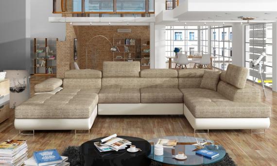 Photo Sofa beds with storage - beige/fabric - cream/faux leather - 345x205 - RODRIGO