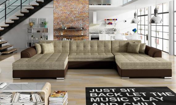 Photo U-shaped sofa - Vento, Beige / Brown, fabric / faux leather, 359cm x 165cm