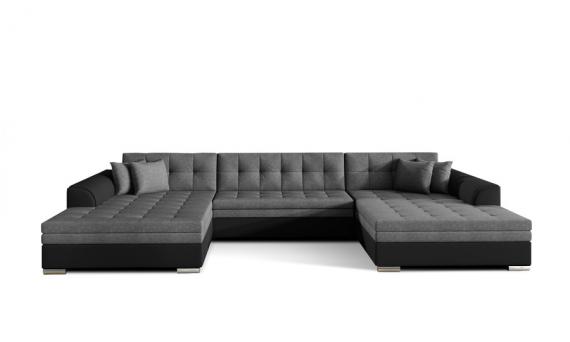 Photo U-shaped sofa - Vento, Gray / Black, Fabric / Faux leather, 359cm x 165cm