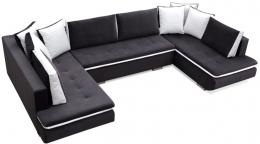 SOFÁ CAMA CON ARCÓN FORMA DE U 367 CM X 200 CM ARGENT GRIS OSCURO TELA/BLANCO POLIPIEL