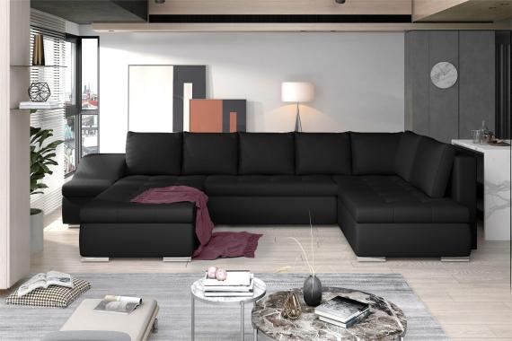 Foto SOFÁ CAMA CON ARCÓN FORMA DE U 351 CM X 190 CM GIOVANNI NEGRO POLIPIEL