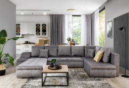 SOFÁ CAMA CON ARCÓN FORMA DE U 351 CM X 190 CM GIOVANNI GRIS