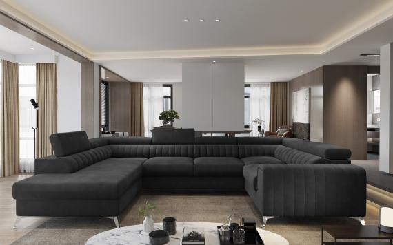 Photo Modern U-shaped sofa (2 chaise longues) with bed and storage dark gray 347x202 - LUIS