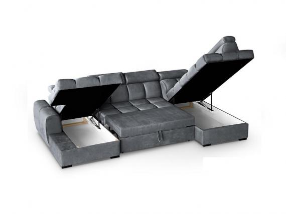 Foto SOFÁ EN FORMA DE U I CAMA EXTRAIBLE CON DOS ARCONES I REPOSACABEZAS RECLINABLES 330 CM X 195 CM GOMEZ AZUL