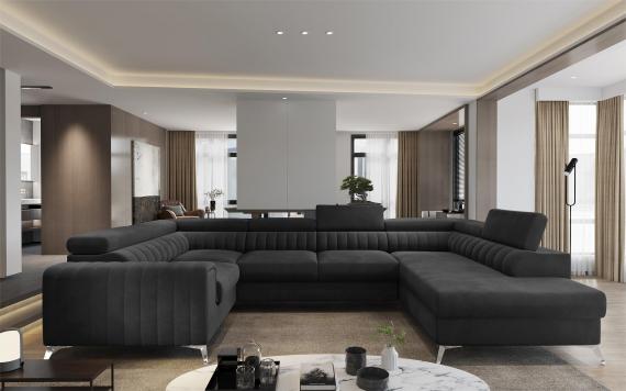 Photo Modern U-shaped sofa (2 chaise longues) with bed and storage dark gray 347x202 - LUIS