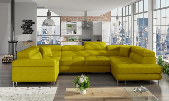 Foto SOFÁ CAMA CON ARCÓN FORMA DE U REPOSACABEZAS RECLINABLES 340 CM X 202 CM LETTO AMRILLO