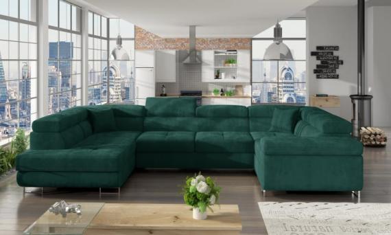 Foto SOFÁ CAMA CON ARCÓN FORMA DE U REPOSACABEZAS RECLINABLES 340 CM X 202 CM LETTO VERDE
