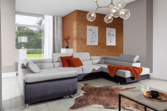 Foto SOFÁ CAMA CON ARCÓN FORMA DE U REPOSACABEZAS RECLINABLES 340 CM X 202 CM LETTO GRIS CLARO/GRIS OSCURO TELA TERCIOPELO