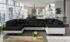 Foto SOFÁ CAMA CON ARCÓN FORMA DE U REPOSACABEZAS RECLINABLES 340 CM X 202 CM LETTO NEGRO TELA/BLANCO POLIPIEL