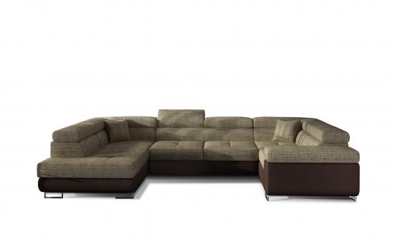Foto SOFÁ CAMA CON ARCÓN FORMA DE U REPOSACABEZAS RECLINABLES 340 CM X 202 CM LETTO BEIGE TELA/MARRÓN POLIPIEL