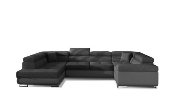 Foto SOFÁ CAMA CON ARCÓN FORMA DE U REPOSACABEZAS RECLINABLES 340 CM X 202 CM LETTO GRIS OSCURO TELA/GRIS POLIPIEL