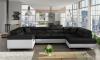 Foto SOFÁ CAMA CON ARCÓN FORMA DE U REPOSACABEZAS RECLINABLES 340 CM X 202 CM LETTO NEGRO TELA/BLANCO POLIPIEL