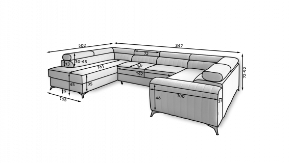 Photo Modern U-shaped sofa (2 chaise longues) with bed and storage - gray - 347x202 - LUIS