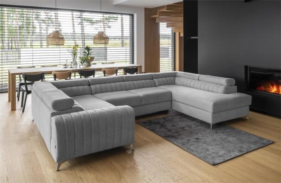 Photo Modern U-shaped sofa (2 chaise longues) with bed and storage - gray - 347x202 - LUIS