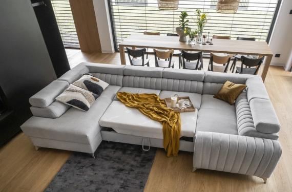 Photo Modern U-shaped sofa (2 chaise longues) with bed and storage - gray - 347x202 - LUIS