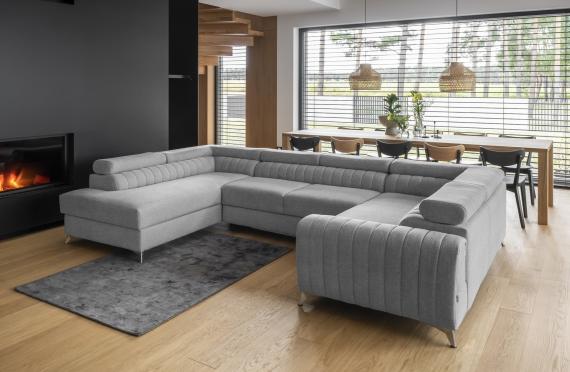 Photo Modern U-shaped sofa (2 chaise longues) with bed and storage - gray - 347x202 - LUIS