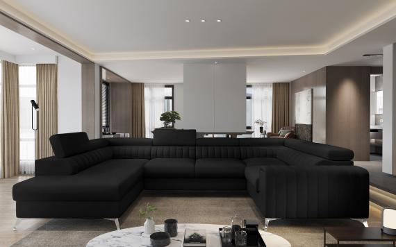 Photo Modern U-shaped sofa (2 chaise longues) with bed and storage - black - 347x202 - LUIS