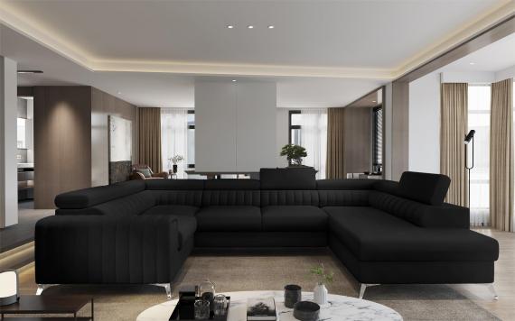 Photo Modern U-shaped sofa (2 chaise longues) with bed and storage - black - 347x202 - LUIS