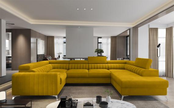 Photo Modern U-shaped sofa (2 chaise longues) with bed and storage - mustard - 347x200 - LUIS