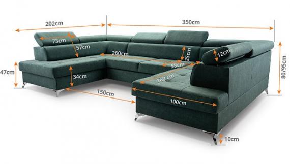 Foto SOFÁ CAMA CON DOS ARCÓNES FORMA DE U 350 CM X 202 CM MADRYT GRIS CLARO