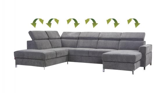 Foto SOFÁ GRANDE I FORMA DE U I REPOSACABEZAS RECLINABLES I CON CAMA EXTRAIBLE ESTILO NÓRDICO Y DOS ARCONES  335 CM X 240 CM ULISSESA GRIS TELA