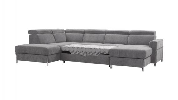 Foto SOFÁ GRANDE I FORMA DE U I REPOSACABEZAS RECLINABLES I CON CAMA EXTRAIBLE ESTILO NÓRDICO Y DOS ARCONES  335 CM X 240 CM ULISSESA GRIS TELA