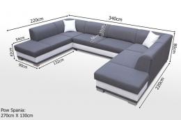 SOFÁ CAMA CON DOS ARCÓNES FORMA DE U 340 CM X 220 DARCO GRIS TELA/BLANCO POLIPIEL