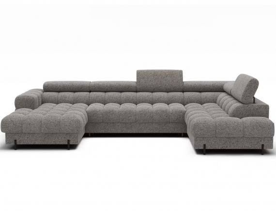 Photo Large sofa with bed | storage | U-shape | reclining headrests | high legs 355 cm x 202 cm Feraria Gray
