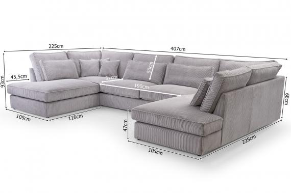 Photo Large U-shaped sofa – Cobra U, Light gray, 407x225