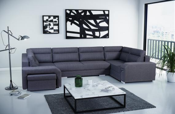 Photo Large U-shaped sofa with bed and 3 storage compartments – ALVARES U, Dark gray, 370x205