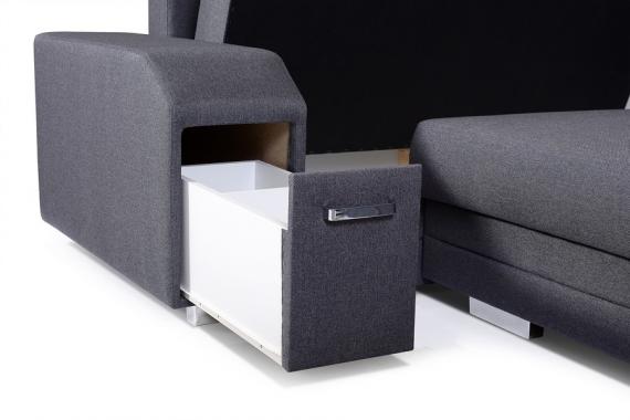Photo Large U-shaped sofa with bed and 3 storage compartments – ALVARES U, Dark gray, 370x205